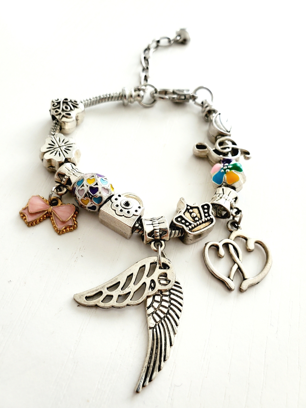 Silver-Tone Charm Bracelet with Multicolor Accents